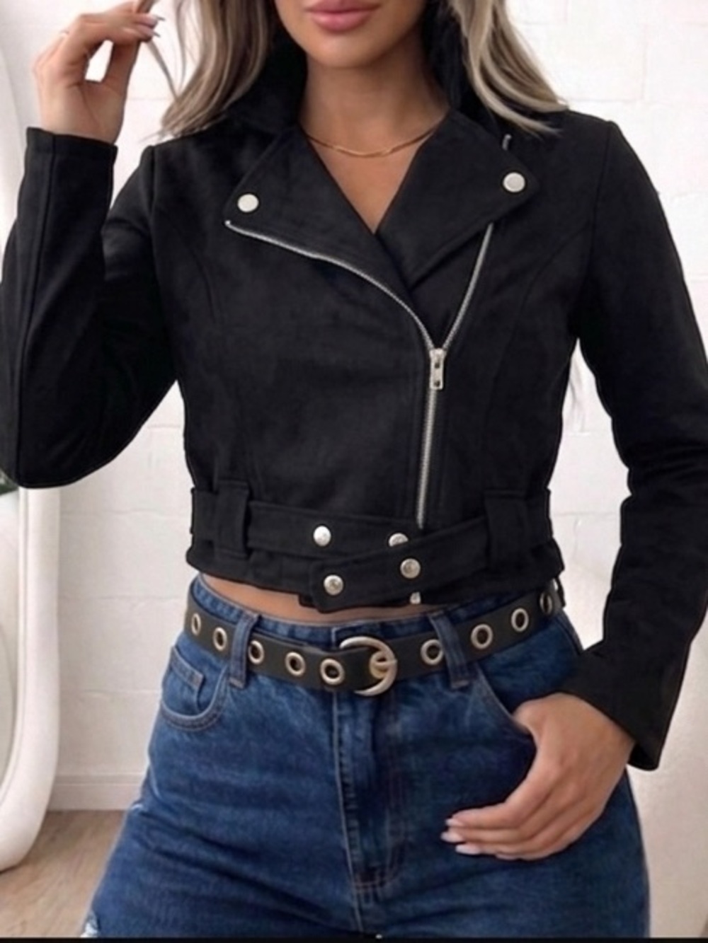 NWT Brazilian Black Moto Jacket Silver Detail - Made in Brazil - Size M